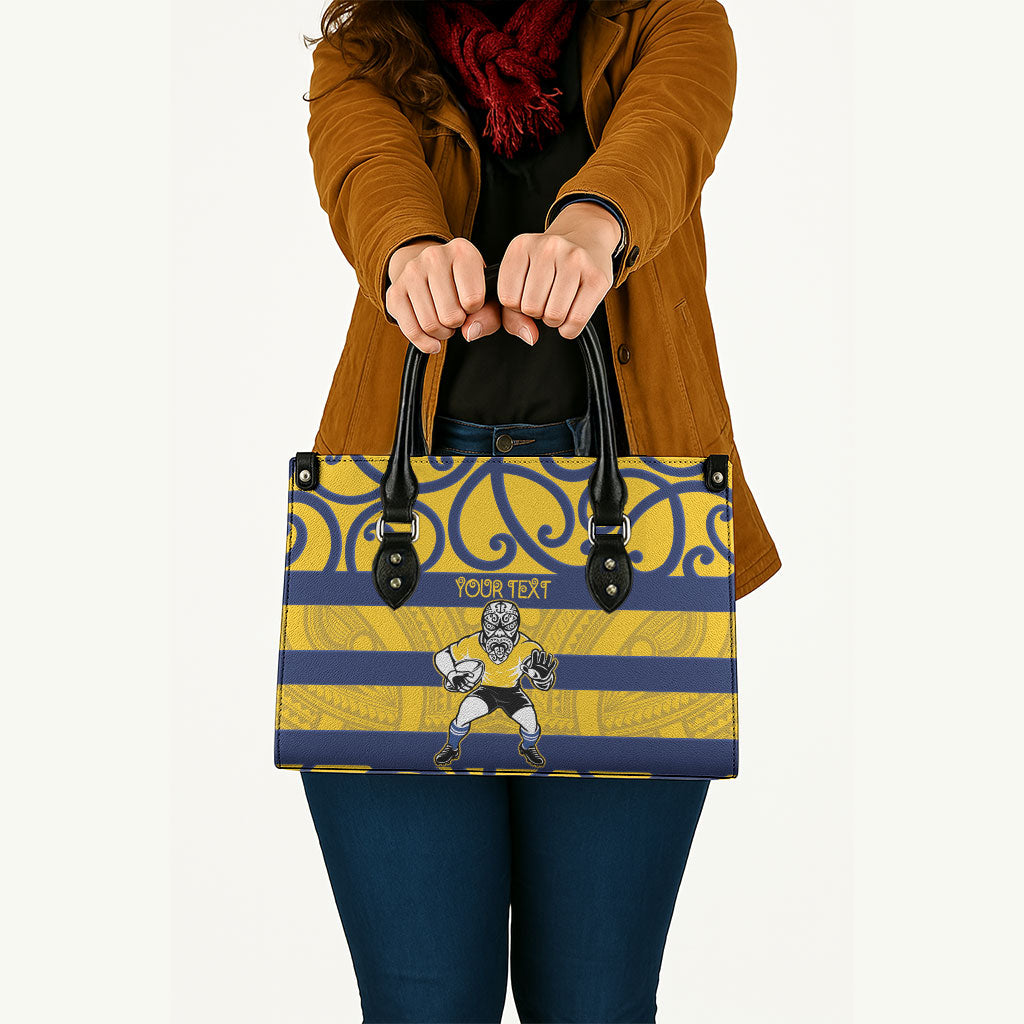 Bay of Plenty Custom Rugby New Zealand Leather Bag Aotearoa Maori Pukana Tiki Mascot
