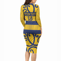 Bay of Plenty Custom Rugby New Zealand Long Sleeve Bodycon Dress Aotearoa Maori Pukana Tiki Mascot