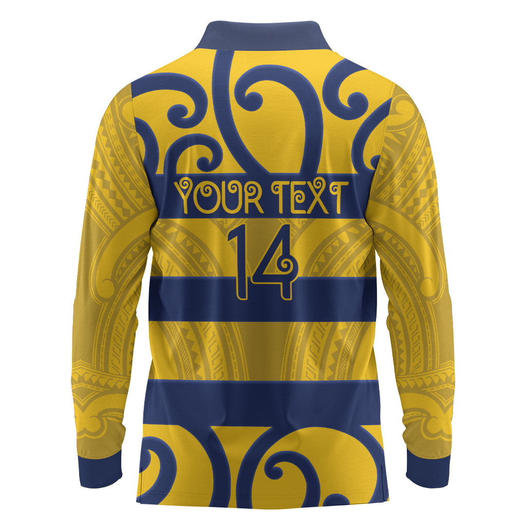 Bay of Plenty Custom Rugby New Zealand Long Sleeve Polo Shirt Aotearoa Maori Pukana Tiki Mascot
