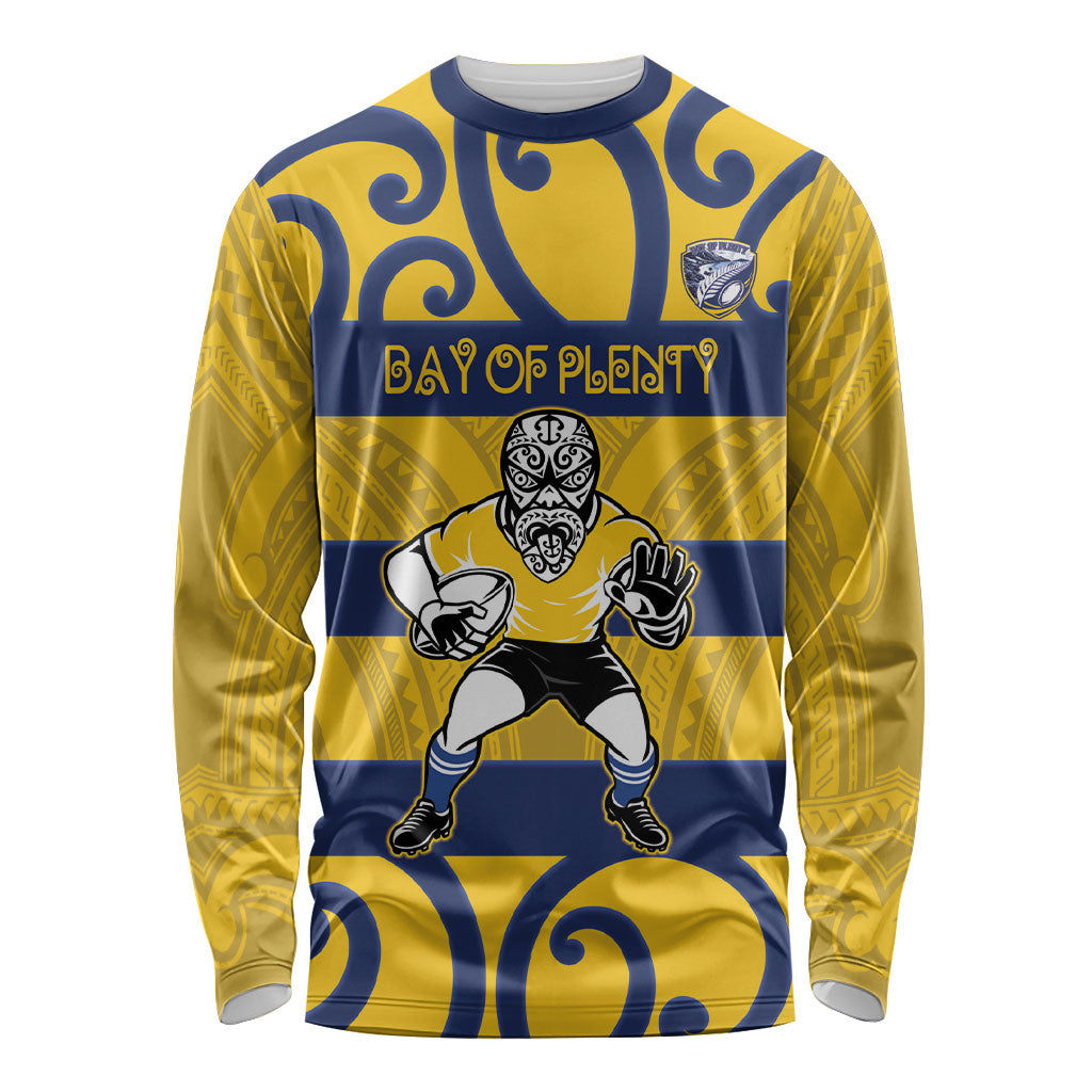 Bay of Plenty Custom Rugby New Zealand Long Sleeve Shirt Aotearoa Maori Pukana Tiki Mascot