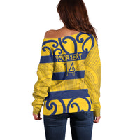 Bay of Plenty Custom Rugby New Zealand Off Shoulder Sweater Aotearoa Maori Pukana Tiki Mascot