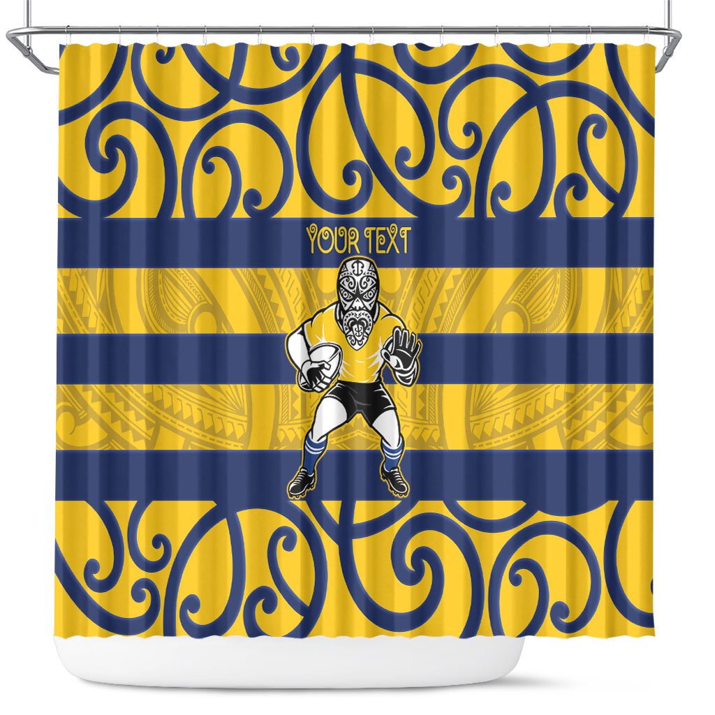 Bay of Plenty Custom Rugby New Zealand Shower Curtain Aotearoa Maori Pukana Tiki Mascot