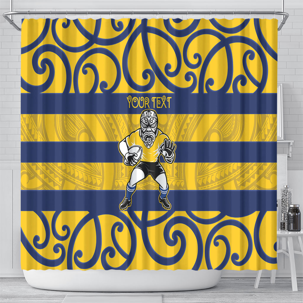 Bay of Plenty Custom Rugby New Zealand Shower Curtain Aotearoa Maori Pukana Tiki Mascot