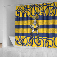 Bay of Plenty Custom Rugby New Zealand Shower Curtain Aotearoa Maori Pukana Tiki Mascot