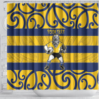 Bay of Plenty Custom Rugby New Zealand Shower Curtain Aotearoa Maori Pukana Tiki Mascot