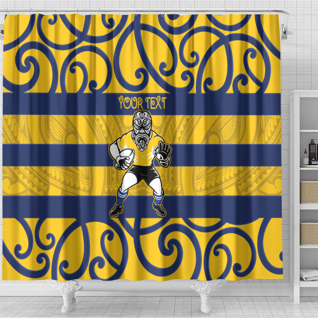 Bay of Plenty Custom Rugby New Zealand Shower Curtain Aotearoa Maori Pukana Tiki Mascot