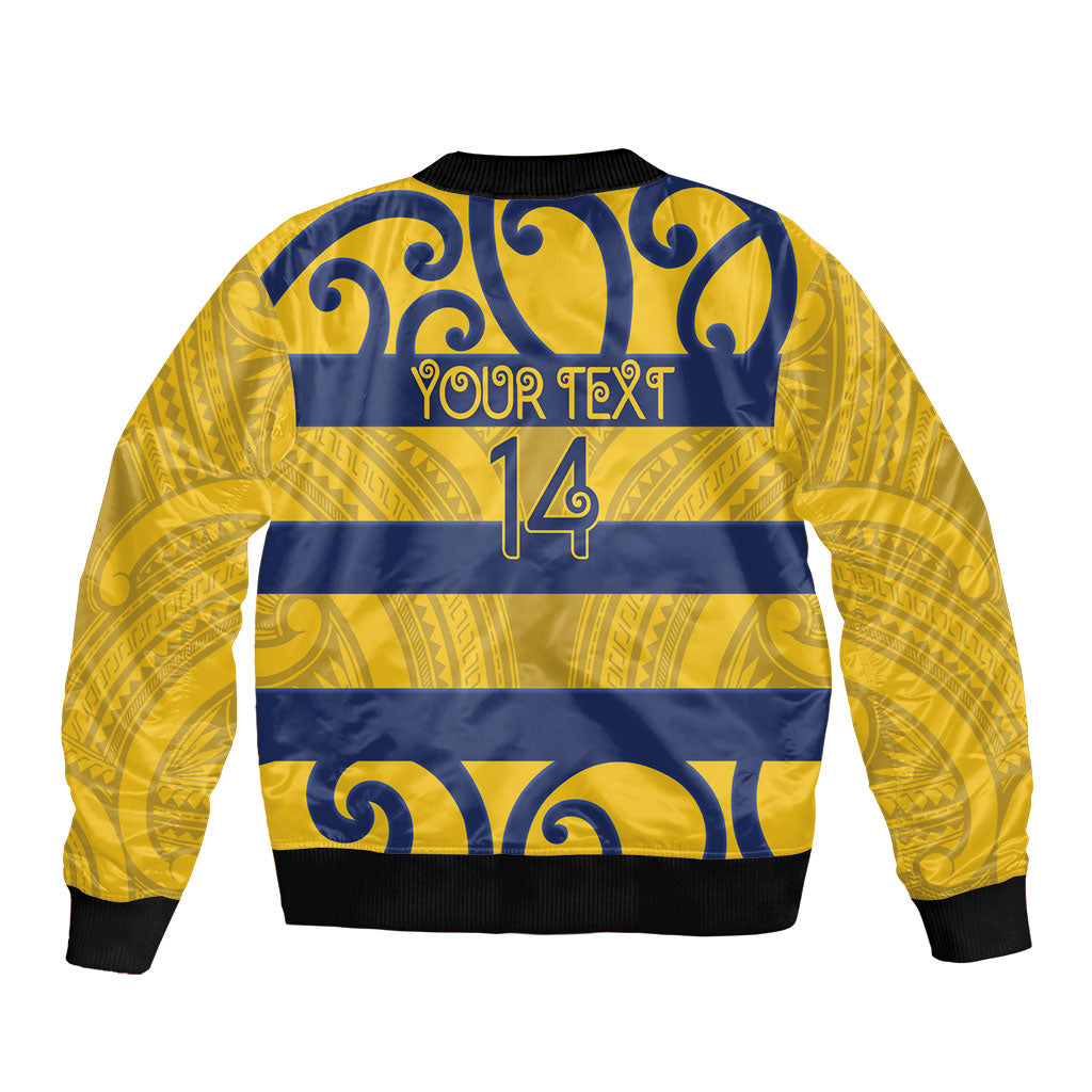 Bay of Plenty Custom Rugby New Zealand Sleeve Zip Bomber Jacket Aotearoa Maori Pukana Tiki Mascot