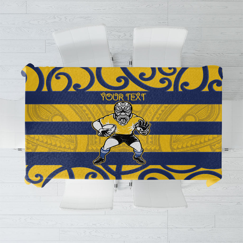Bay of Plenty Custom Rugby New Zealand Tablecloth Aotearoa Maori Pukana Tiki Mascot
