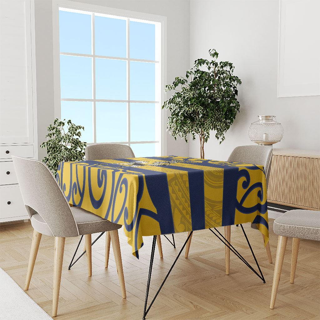 Bay of Plenty Custom Rugby New Zealand Tablecloth Aotearoa Maori Pukana Tiki Mascot