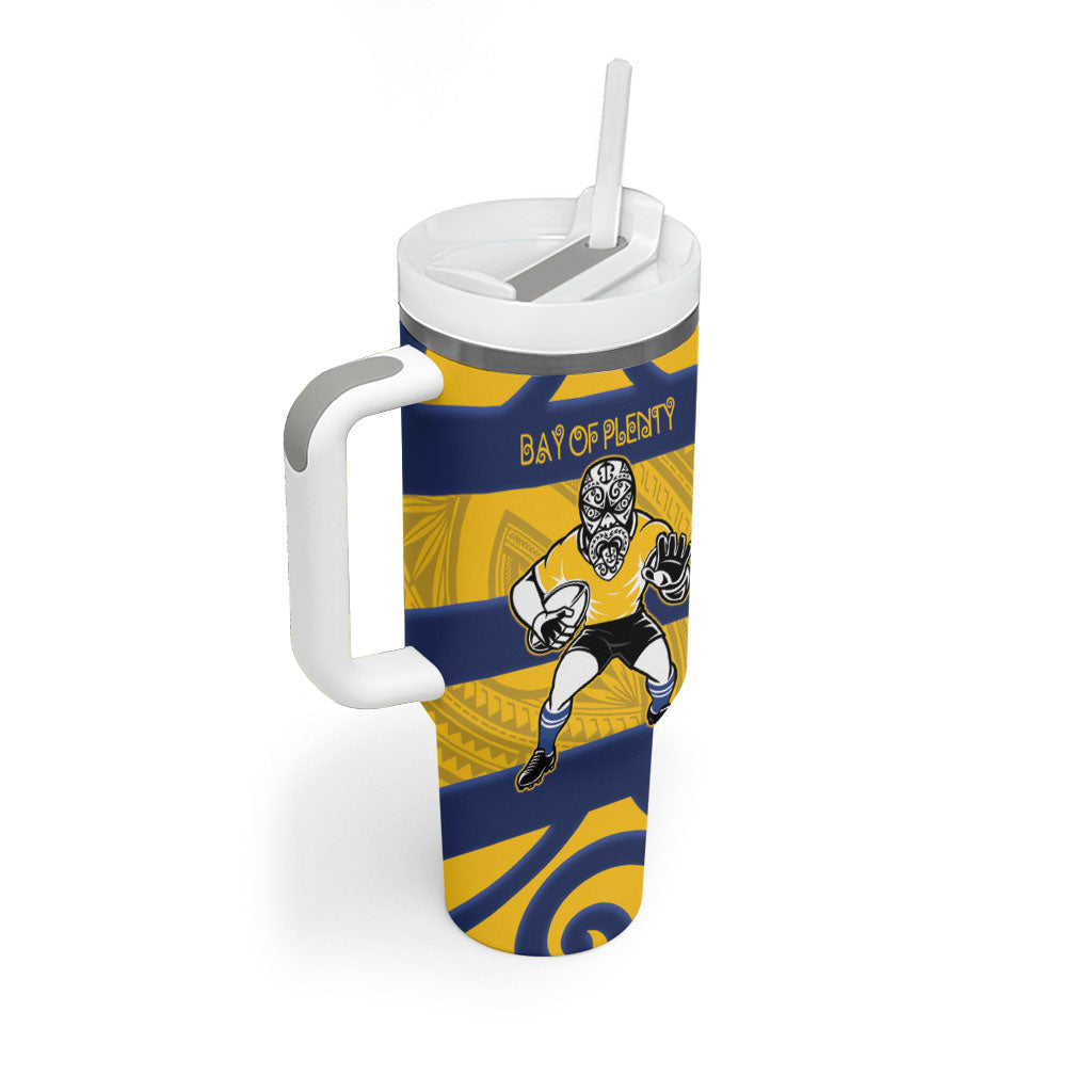 Bay of Plenty Custom Rugby New Zealand Tumbler With Handle Aotearoa Maori Pukana Tiki Mascot
