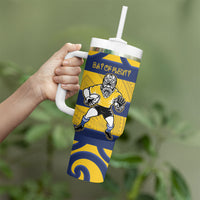 Bay of Plenty Custom Rugby New Zealand Tumbler With Handle Aotearoa Maori Pukana Tiki Mascot