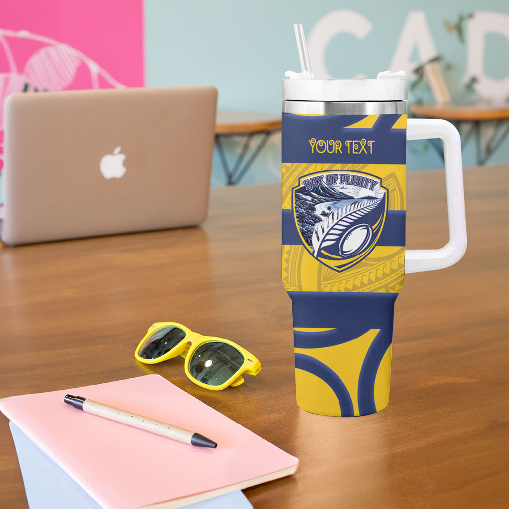 Bay of Plenty Custom Rugby New Zealand Tumbler With Handle Aotearoa Maori Pukana Tiki Mascot