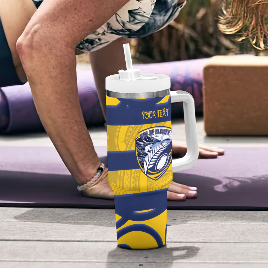 Bay of Plenty Custom Rugby New Zealand Tumbler With Handle Aotearoa Maori Pukana Tiki Mascot