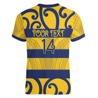 Bay of Plenty Custom Rugby New Zealand Women V-Neck T-Shirt Aotearoa Maori Pukana Tiki Mascot