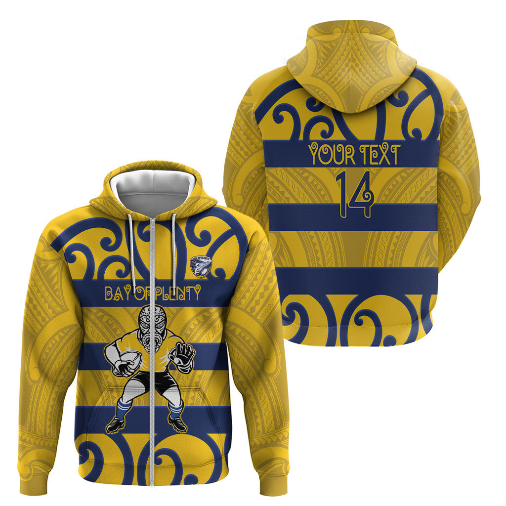 Bay of Plenty Custom Rugby New Zealand Zip Hoodie Aotearoa Maori Pukana Tiki Mascot