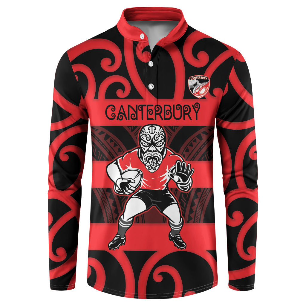 Canterbury Custom Rugby New Zealand Button Sweatshirt Aotearoa Maori Pukana Tiki Mascot
