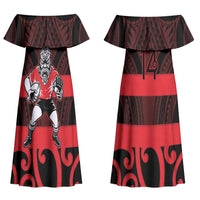 Canterbury Custom Rugby New Zealand Couples Matching Off Shoulder Maxi Dress and Hawaiian Shirt Aotearoa Maori Pukana Tiki Mascot