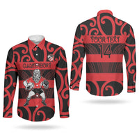 Canterbury Custom Rugby New Zealand Couples Matching Off Shoulder Short Dress and Long Sleeve Button Shirt Aotearoa Maori Pukana Tiki Mascot