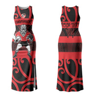 Canterbury Custom Rugby New Zealand Couples Matching Tank Maxi Dress and Hawaiian Shirt Aotearoa Maori Pukana Tiki Mascot