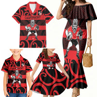 Canterbury Custom Rugby New Zealand Family Matching Mermaid Dress and Hawaiian Shirt Aotearoa Maori Pukana Tiki Mascot