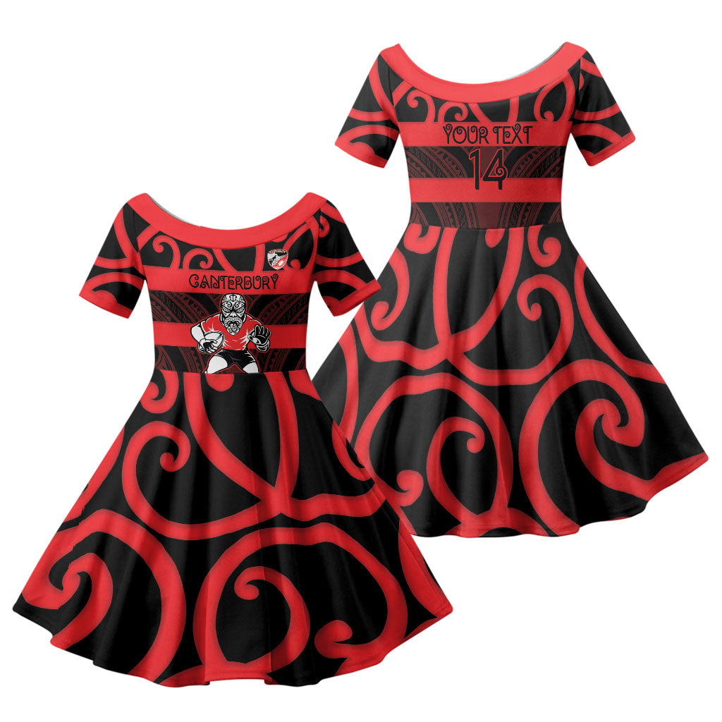 Canterbury Custom Rugby New Zealand Family Matching Mermaid Dress and Hawaiian Shirt Aotearoa Maori Pukana Tiki Mascot
