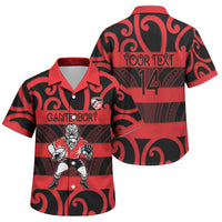 Canterbury Custom Rugby New Zealand Family Matching Off The Shoulder Long Sleeve Dress and Hawaiian Shirt Aotearoa Maori Pukana Tiki Mascot
