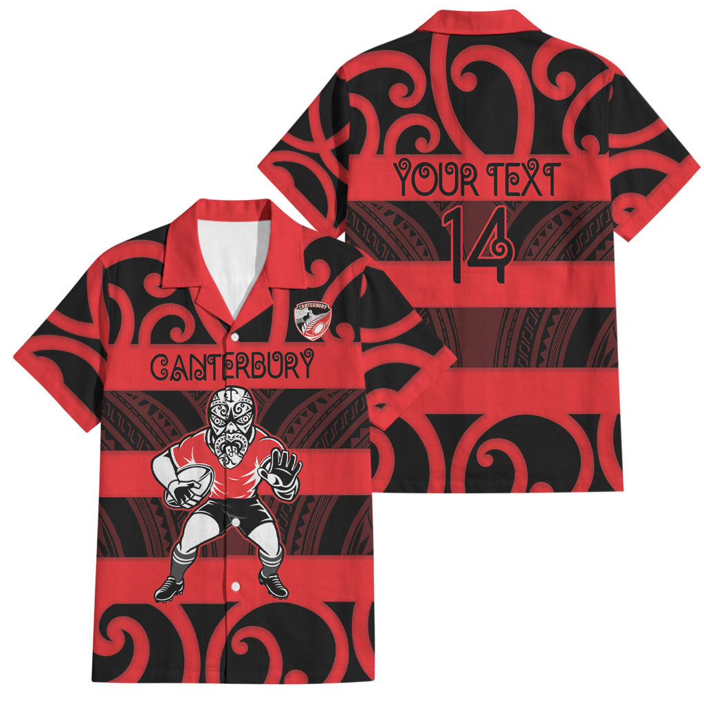 Canterbury Custom Rugby New Zealand Family Matching Off Shoulder Short Dress and Hawaiian Shirt Aotearoa Maori Pukana Tiki Mascot