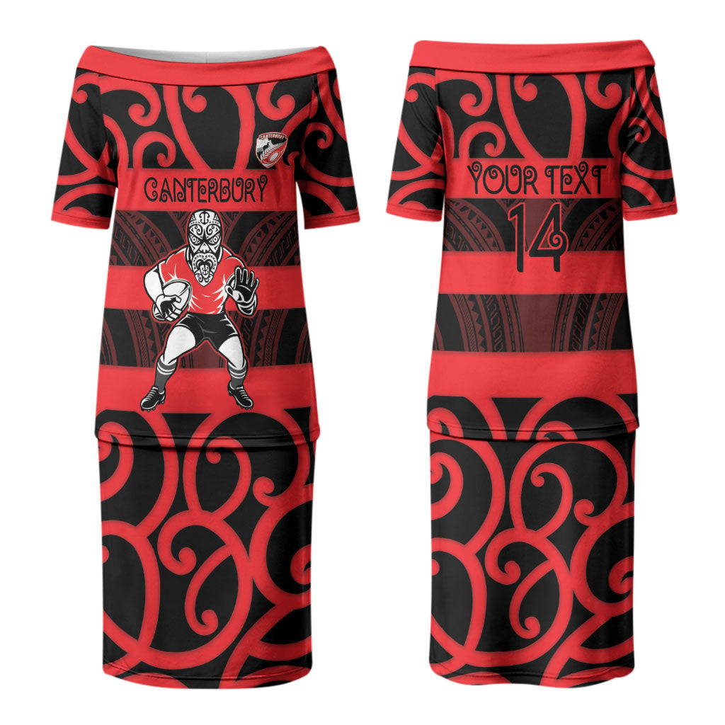 Canterbury Custom Rugby New Zealand Family Matching Puletasi and Hawaiian Shirt Aotearoa Maori Pukana Tiki Mascot