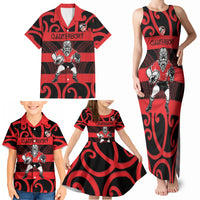 Canterbury Custom Rugby New Zealand Family Matching Tank Maxi Dress and Hawaiian Shirt Aotearoa Maori Pukana Tiki Mascot