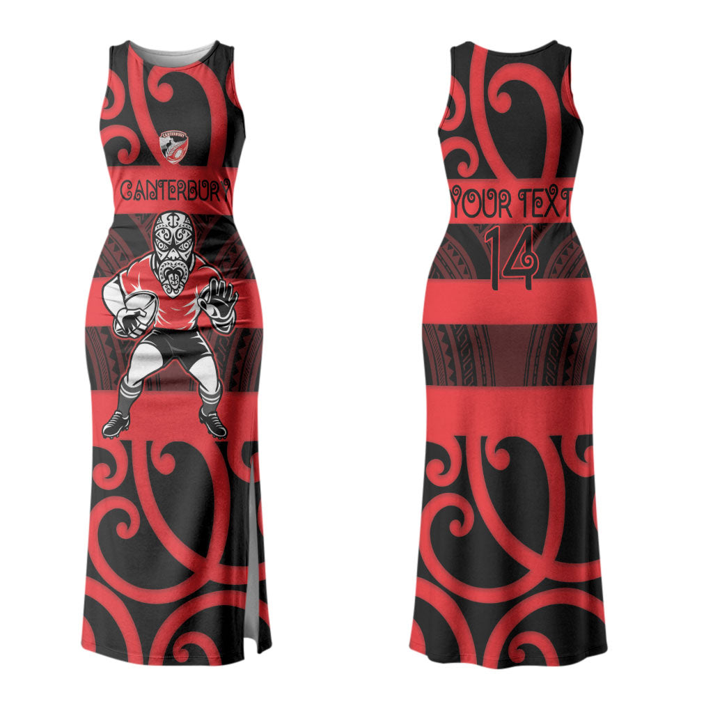 Canterbury Custom Rugby New Zealand Family Matching Tank Maxi Dress and Hawaiian Shirt Aotearoa Maori Pukana Tiki Mascot