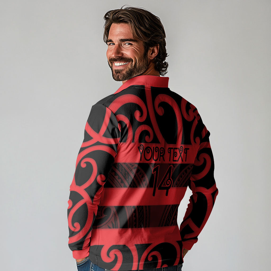 Canterbury Custom Rugby New Zealand Long Sleeve Polo Shirt Aotearoa Maori Pukana Tiki Mascot