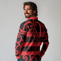 Canterbury Custom Rugby New Zealand Long Sleeve Polo Shirt Aotearoa Maori Pukana Tiki Mascot