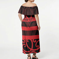 Canterbury Custom Rugby New Zealand Off Shoulder Maxi Dress Aotearoa Maori Pukana Tiki Mascot