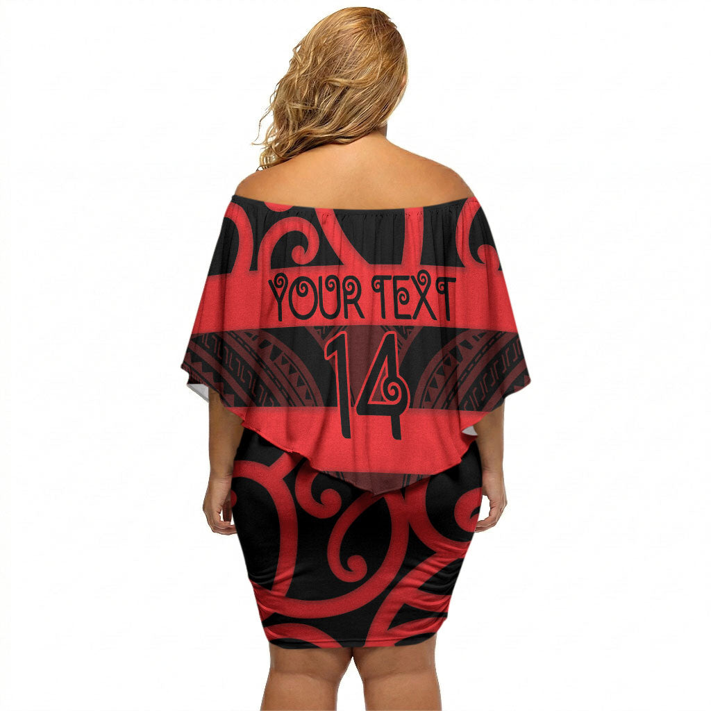 Canterbury Custom Rugby New Zealand Off Shoulder Short Dress Aotearoa Maori Pukana Tiki Mascot