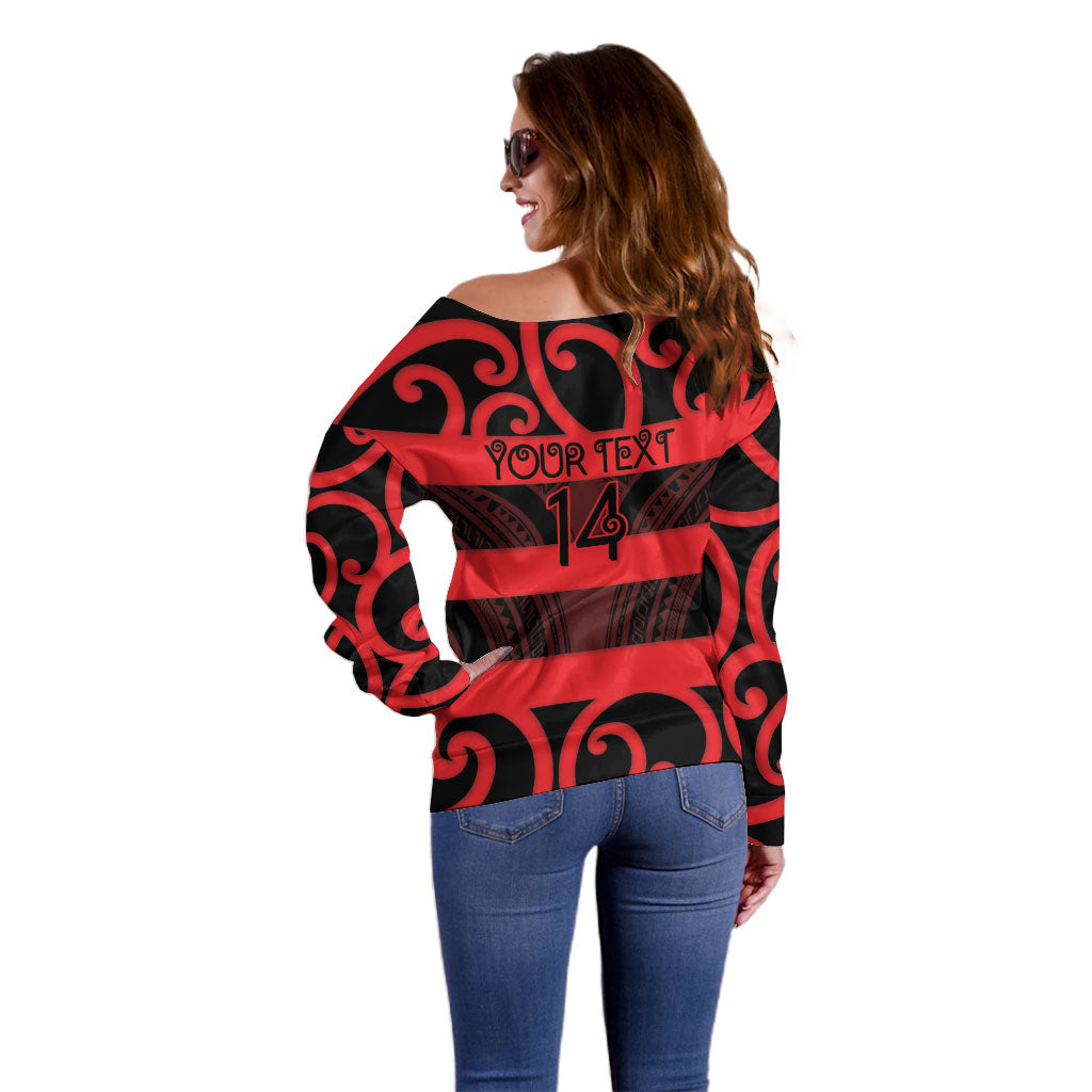 Canterbury Custom Rugby New Zealand Off Shoulder Sweater Aotearoa Maori Pukana Tiki Mascot