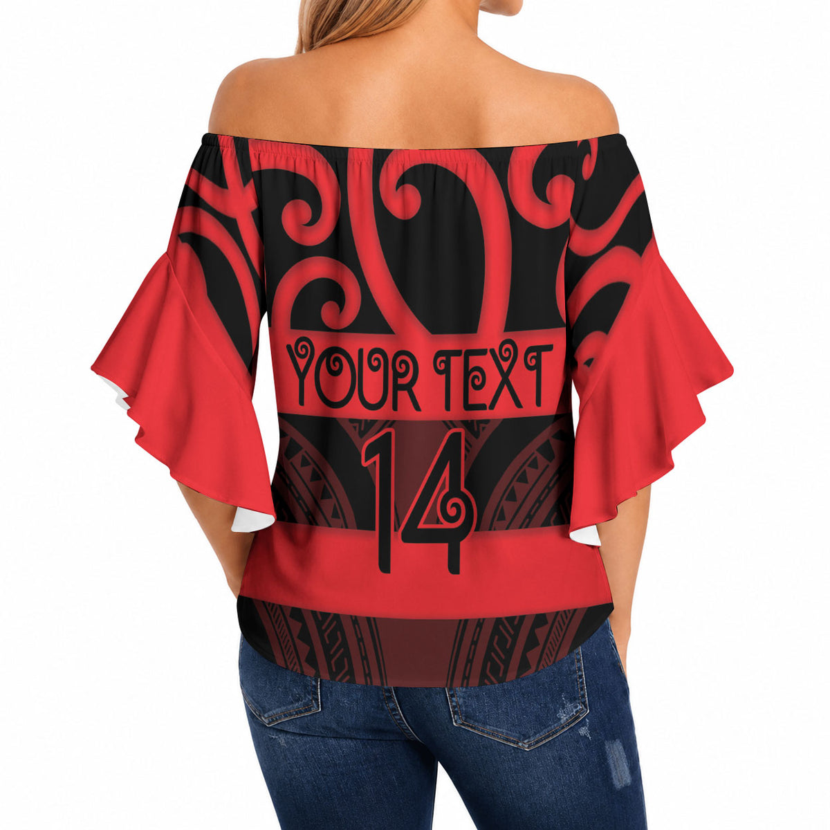 Canterbury Custom Rugby New Zealand Off Shoulder Wrap Waist Top Aotearoa Maori Pukana Tiki Mascot