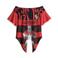 Canterbury Custom Rugby New Zealand Off Shoulder Wrap Waist Top Aotearoa Maori Pukana Tiki Mascot