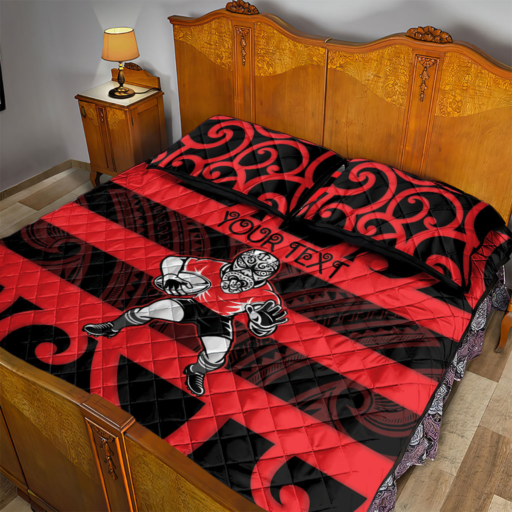 Canterbury Custom Rugby New Zealand Quilt Bed Set Aotearoa Maori Pukana Tiki Mascot