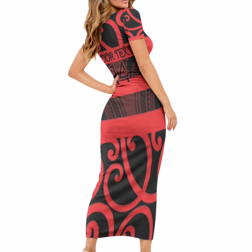 Canterbury Custom Rugby New Zealand Short Sleeve Bodycon Dress Aotearoa Maori Pukana Tiki Mascot