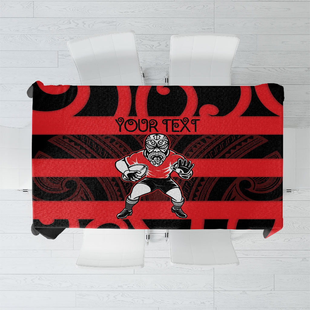Canterbury Custom Rugby New Zealand Tablecloth Aotearoa Maori Pukana Tiki Mascot