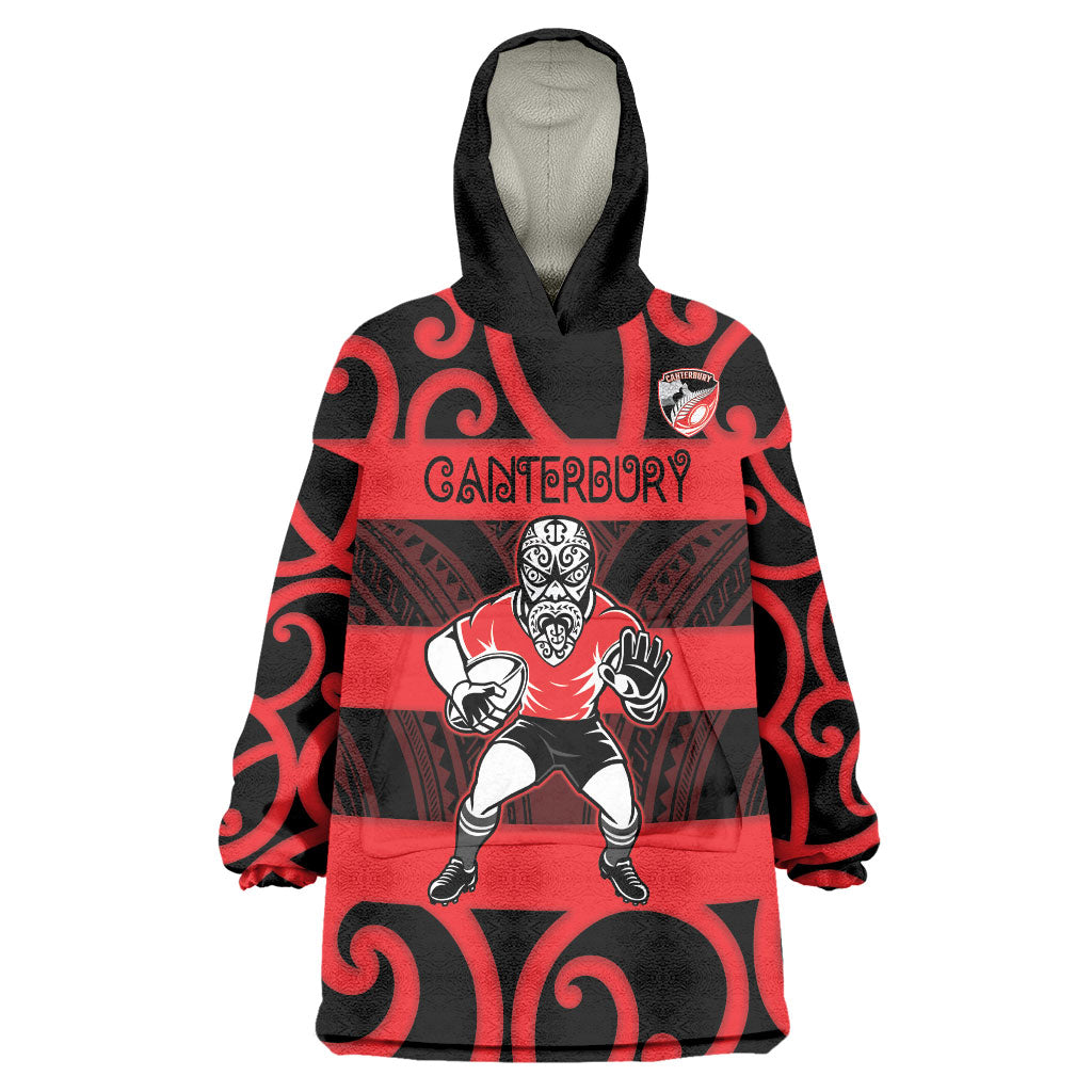 Canterbury Custom Rugby New Zealand Wearable Blanket Hoodie Aotearoa Maori Pukana Tiki Mascot