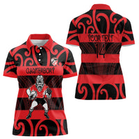 Canterbury Custom Rugby New Zealand Women Polo Shirt Aotearoa Maori Pukana Tiki Mascot