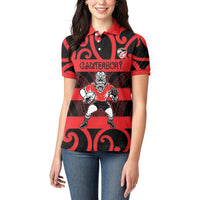 Canterbury Custom Rugby New Zealand Women Polo Shirt Aotearoa Maori Pukana Tiki Mascot