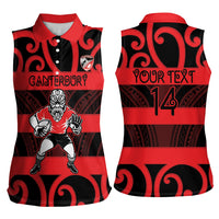 Canterbury Custom Rugby New Zealand Women Sleeveless Polo Shirt Aotearoa Maori Pukana Tiki Mascot