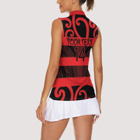 Canterbury Custom Rugby New Zealand Women Sleeveless Polo Shirt Aotearoa Maori Pukana Tiki Mascot