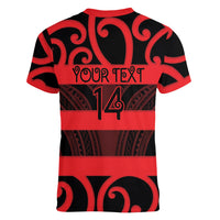Canterbury Custom Rugby New Zealand Women V-Neck T-Shirt Aotearoa Maori Pukana Tiki Mascot