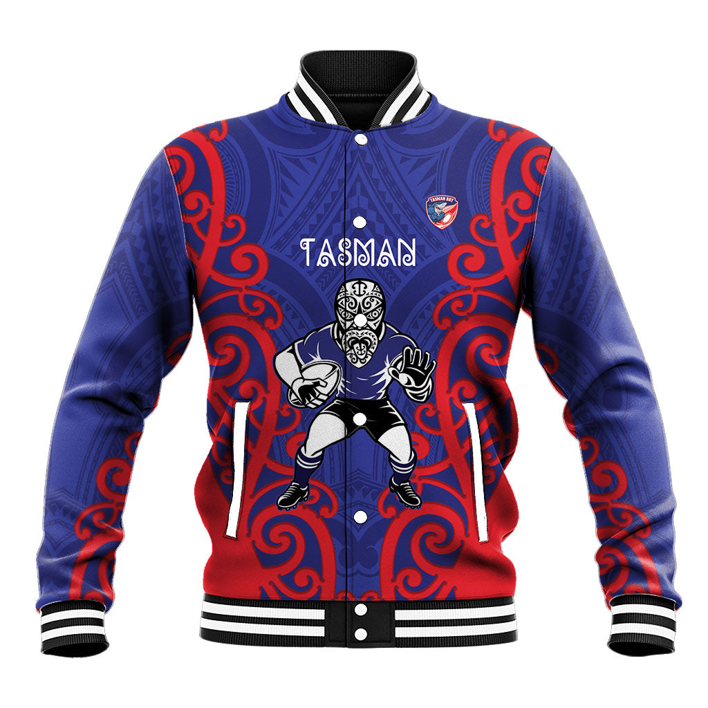 Tasman Custom Rugby New Zealand Baseball Jacket Aotearoa Maori Pukana Tiki Mascot