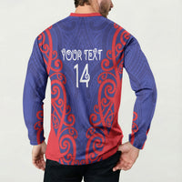 Tasman Custom Rugby New Zealand Button Sweatshirt Aotearoa Maori Pukana Tiki Mascot