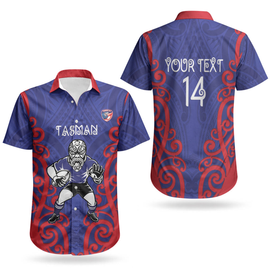 Tasman Custom Rugby New Zealand Couples Matching Off Shoulder Maxi Dress and Hawaiian Shirt Aotearoa Maori Pukana Tiki Mascot