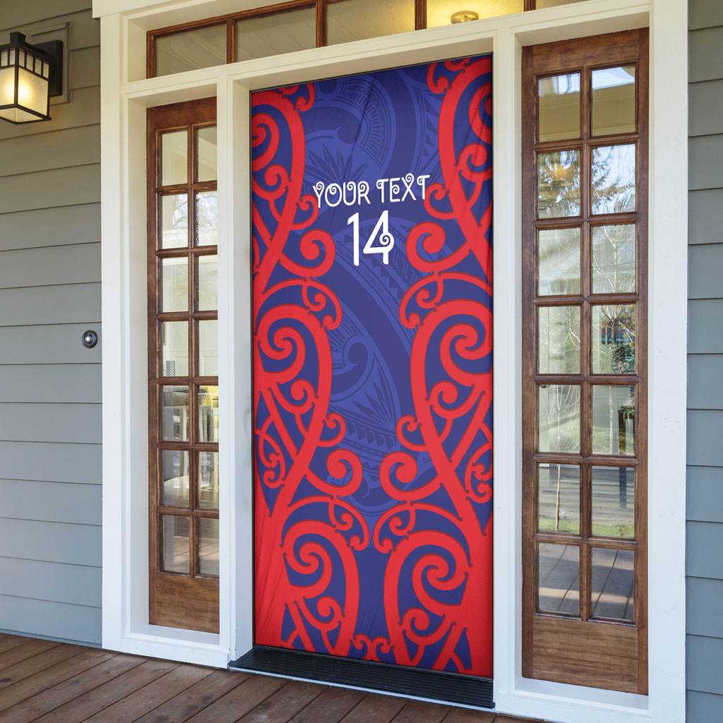 Tasman Custom Rugby New Zealand Door Cover Aotearoa Maori Pukana Tiki Mascot